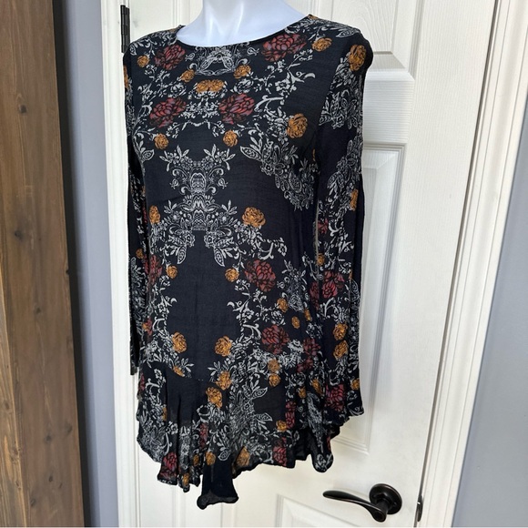 Free People Floral Tunic Top Dress Pocket Boho Festival Ruffle Open Back Sexy XS - Picture 2 of 8